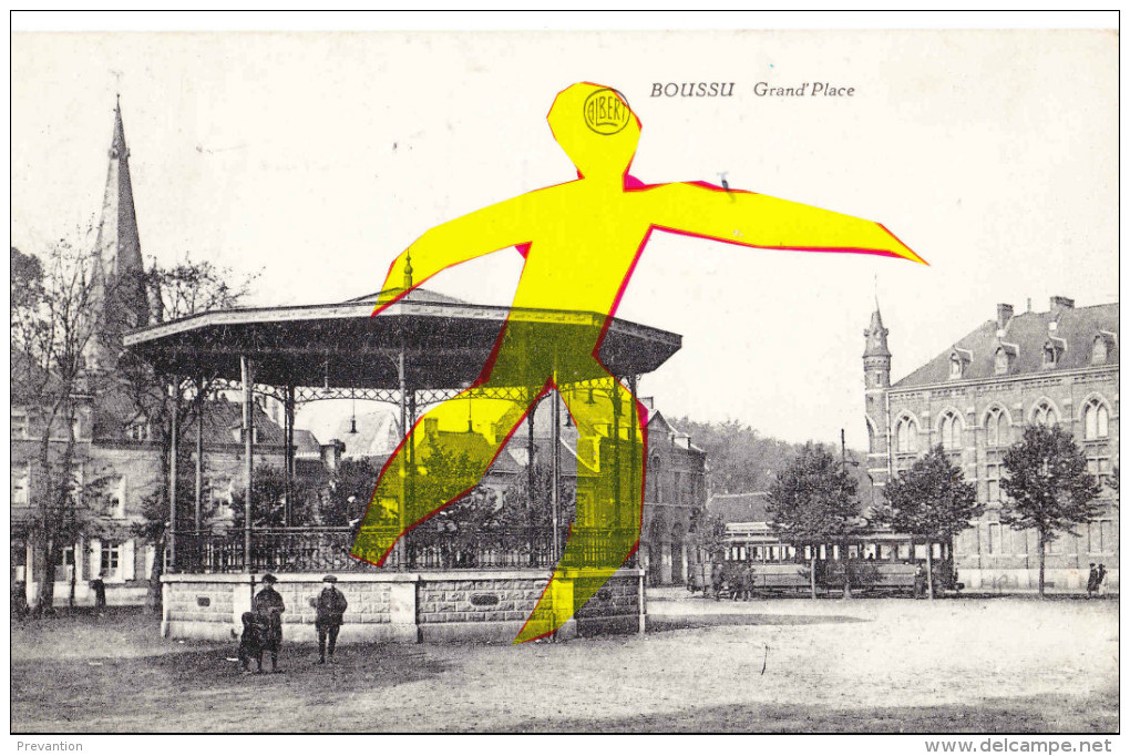 BOUSSU - Grand´Place ( Avec Kiosque Et Tramways) - Superbe Carte Circulée 1921 - Boussu