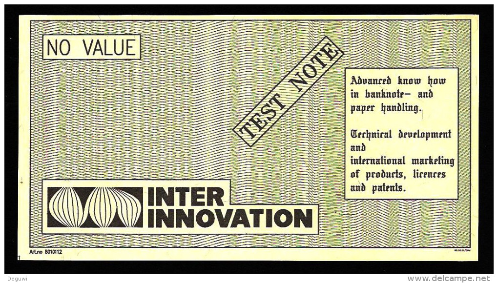 Test Note "INTER INNO", W/o Units, Beids. Druck, RRRRR, UNC , 172 X 92 Mm, Canceled - Svezia