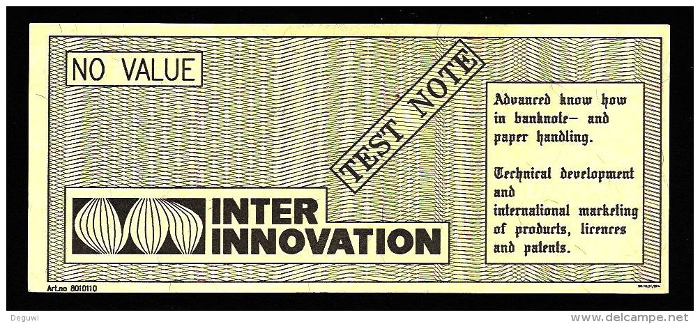 Test Note "INTER INNO", W/o Units, Beids. Druck, RRRRR, UNC , Dollar Size 156 X 66 Mm, Canceled - Suecia