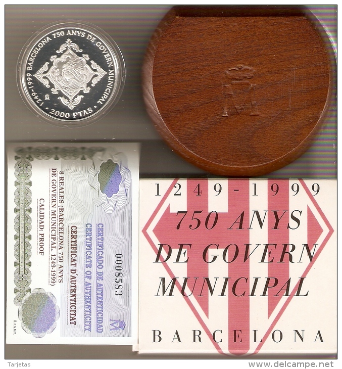 MONEDA DE PLATA DE 2000 PTAS 750 ANYS GOVERN DE BARCELONA 1999 ESTUCHE CON CERTIFICADO DE AUTENTICIDAD-SILVER-ARGEN T - 2 000 Pesetas