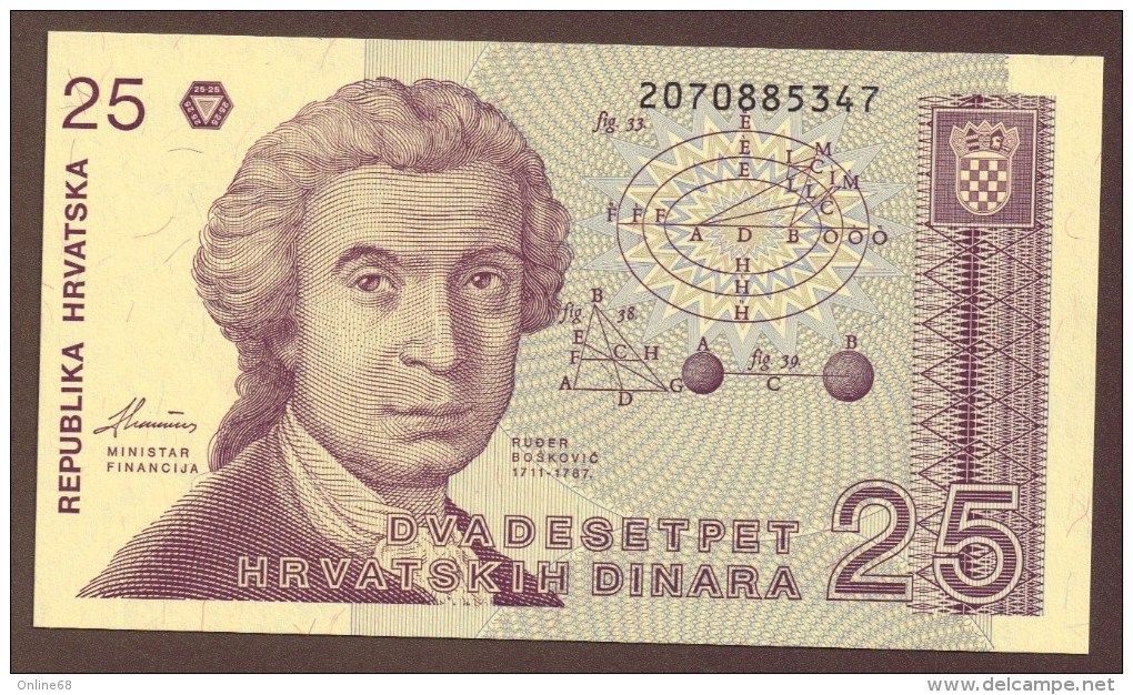 CROATIA 25 Dinara 08.10.1991   (filigrane Inversé - Inverted Watermark) - Kroatië