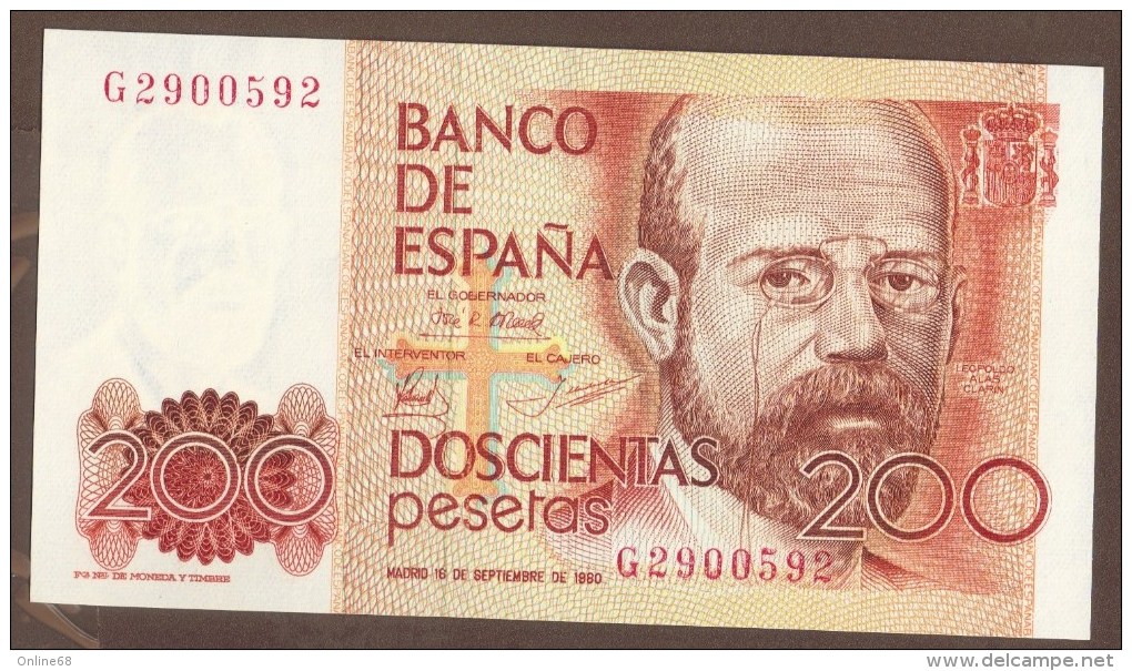 ESPANA  200 Pesetas 16.09.1980  SERIE G2900592 P# 156 - [ 4] 1975-… : Juan Carlos I