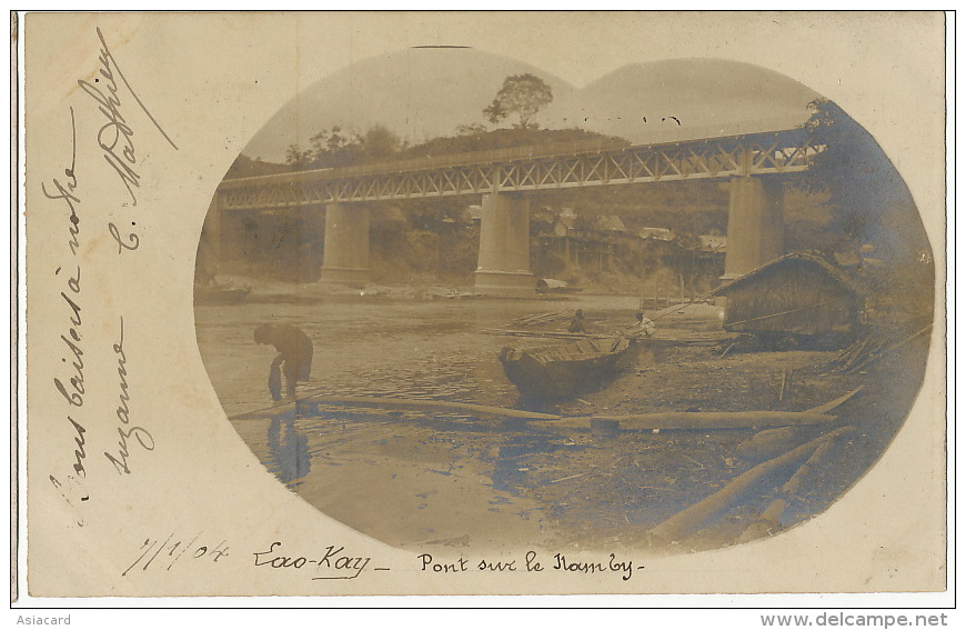 Real Photo 1904 Laokay  Pont Sur Le Nam Ty P. Used Yen Bay  Type Groupe  5 Cts Vert - Vietnam