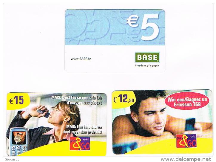 BELGIO (BELGIUM) - (RECHARGE)  -  PAY & GO PROXIMUS / BASE  : LOT OF 3 DIFFERENT   - USED ° -  RIF. 5101 - [2] Prepaid & Refill Cards