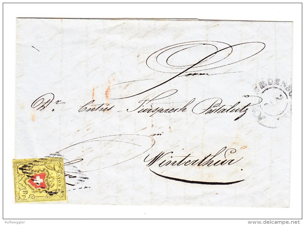 1850 10 Rp. Rayon II Type 17 Auf Faltbrief Von Wädenswil Nach Winterthur - 1843-1852 Timbres Cantonaux Et  Fédéraux