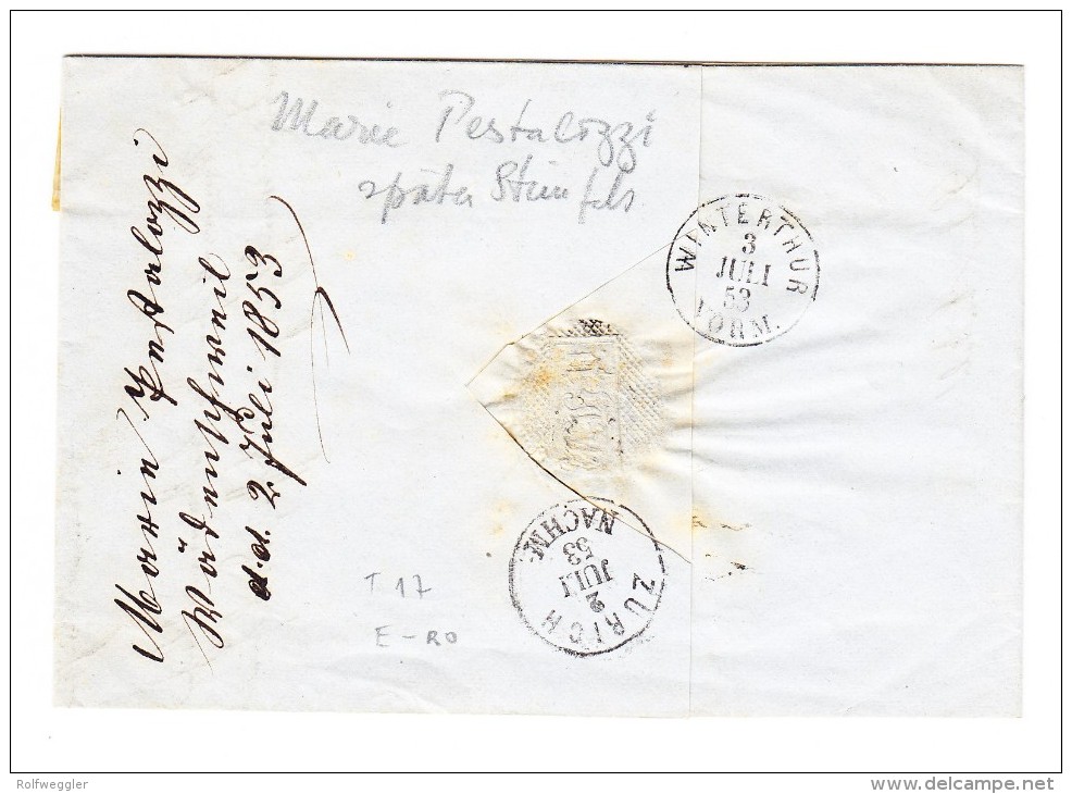 1850 10 Rp. Rayon II Type 17 Auf Faltbrief Von Wädenswil Nach Winterthur - 1843-1852 Federal & Cantonal Stamps