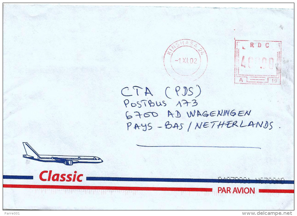 RDC DRC Congo Zaire 2002 Kinshasa 24 Meter Franking Frama A19 Cover - Lettres