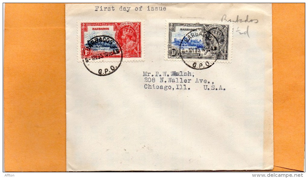 Barbados 1935 FDC Mailed To USA - Barbades (...-1966)