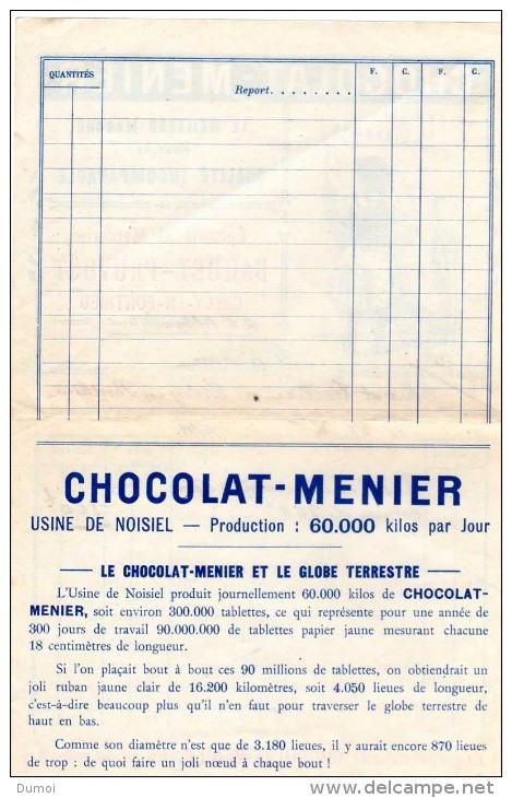 Facture  CHOCOLAT MEUNIER  Tampon Epicerie Et Mercerie CRECY En PONTHIEU - Alimentaire