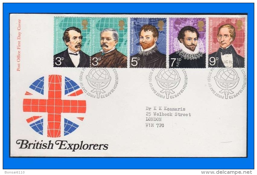 GB 1973-0001, British Explorers FDC, PB Edinburgh SHS - 1971-1980 Decimal Issues