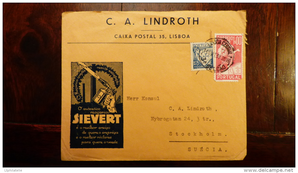 LETTRE (x Scans)  LSC  PORTUGAL   LINDROTH  C.A  LISBOA   SIEVERT  AUTENTICO MACARICO   POUR STOCKHOLM 1939 - Lettres & Documents