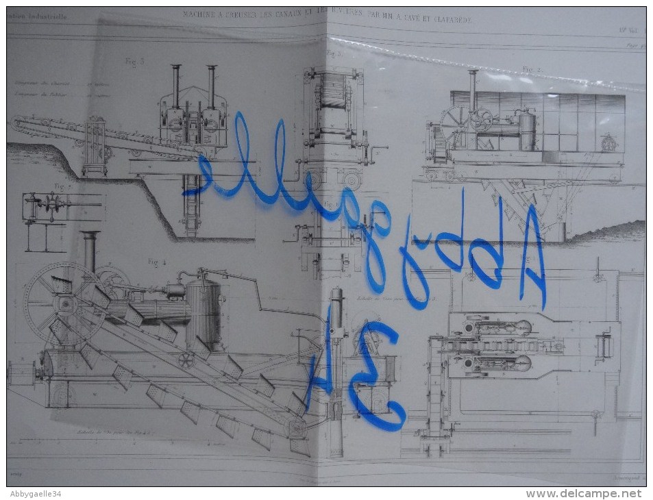 MACHINES A CREUSER LES CANAUX ET LES RIVIERES, PAR MM. A. CAVE ET CLAPAREDE Publication Industrielle - Macchine