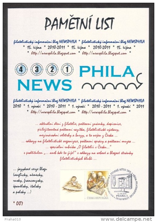 Czech Rep. / Commemorative Sheet (PaL 2011/03) Praha 1: Philatelic Information Blog NEWSPHILA (2010-2011) - Blokken & Velletjes