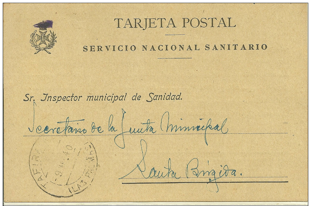 ESPAÑA - CANARIAS - HISTORIA POSTAL - TARJETA POSTAL SANITARIA 1940 - Covers & Documents