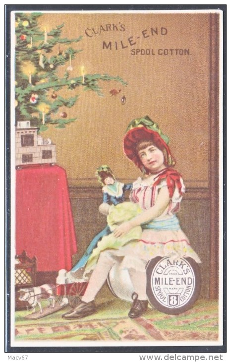 CLARK's  SPOOL  COTTON  THREAD  CARD  1887  LITTLE  GIRL  DOLL  CHRISTMAS - Advertising