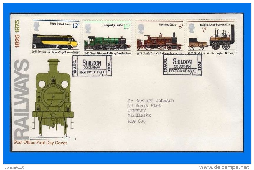 GB 1975-0015, 150th Anniversary Of Public Railways FDC, Shildon Co. Durham SHS - 1971-1980 Decimal Issues