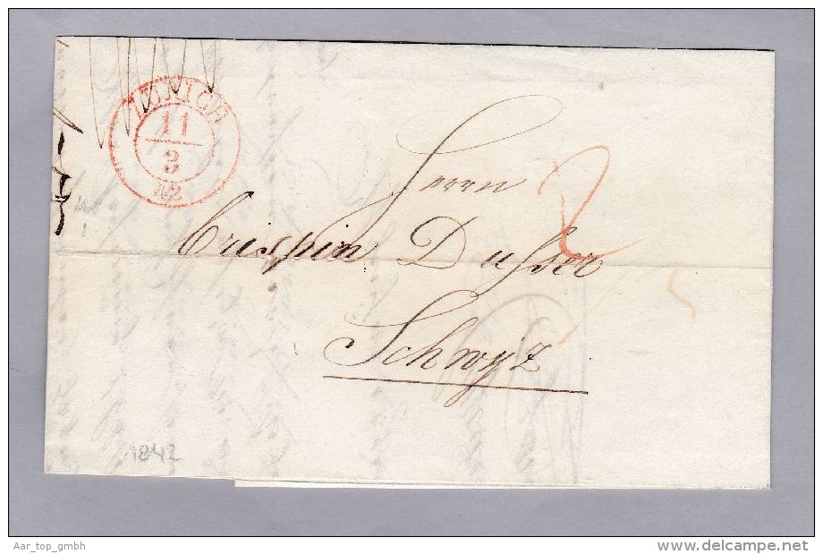 Heimat ZHs ZÜRICH 1842-03-11 Rot Vorphila Brief  Nach  Schwyz Düsser - ...-1845 Vorphilatelie