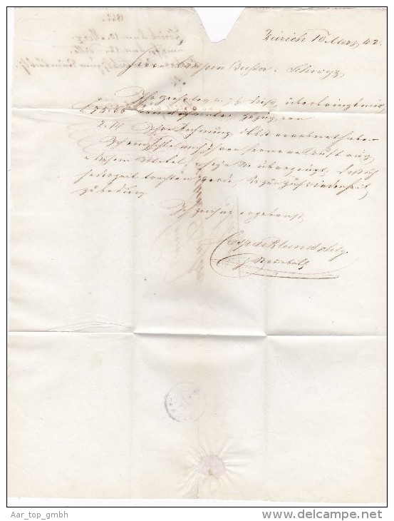 Heimat ZHs ZÜRICH 1842-03-11 Rot Vorphila Brief  Nach  Schwyz Düsser - ...-1845 Prephilately