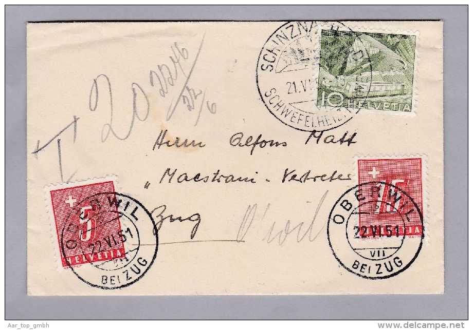 Heimat ZG Oberwil 1951-06-22 Taxierter Brief Von Schinznach-Bad - Taxe