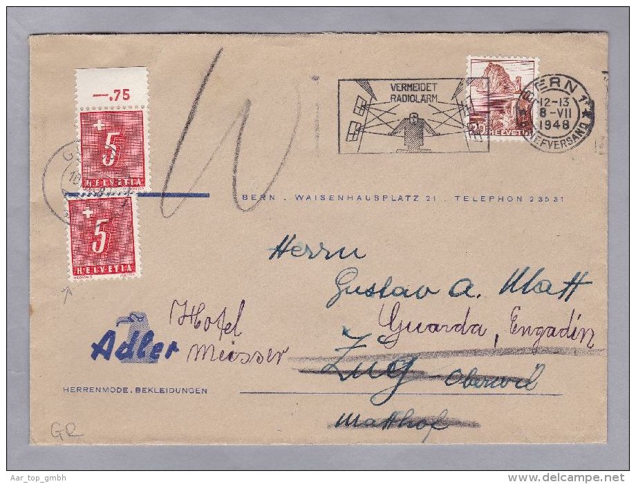 Heimat GR GUARDA 1948-07-10 Auf Brief Von Bern - Taxe