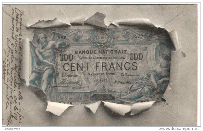 Monnaie - Représentation D'un Billet De Cent Francs - 2 Scans - Monnaies (représentations)