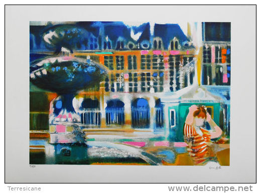 X Paul AMBILLE "Paris - Place Des Vosges" Litografia A Colori Pastello - Cm.45x62 - Litografia
