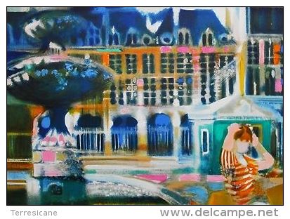 X Paul AMBILLE "Paris - Place Des Vosges" Litografia A Colori Pastello - Cm.45x62 - Litografia