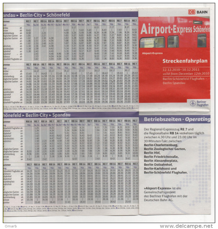 Alt525 Orario Timetable Oraire Treno Train Railway Line Airport Express Schonefel Berlin, Aeroporto Berlino Spandau 2011 - Europa