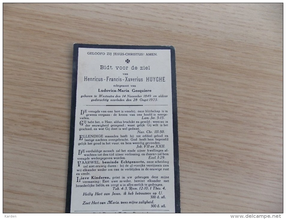 Doodsprentje Hendricus Francis Xaverius Huyghe Westouter 14/11/1849 - 28/8/1923 ( Ludovica Maria Gesquiere ) - Religion & Esotérisme