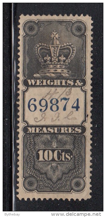 Canada Used Van Dam #FWM25 Weights & Measures 10c Black With Blue Numbers At Centre - Steuermarken