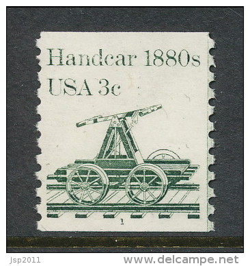 USA 1983 Scott # 1898. Transportation Issue: Handcar 1880s, MNH (**) Single With P#1 - Roulettes (Numéros De Planches)