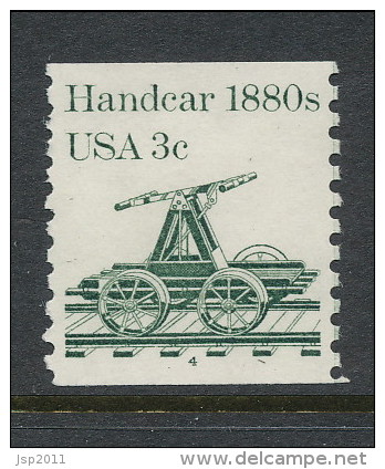 USA 1983 Scott # 1898. Transportation Issue: Handcar 1880s, MNH (**) Single With P#4 - Coils (Plate Numbers)