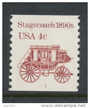 USA 1982 Scott # 1898A. Transportation Issue: Stagecoach 1890s, MNH (**) Block Tagged Single With P#1 - Roulettes (Numéros De Planches)