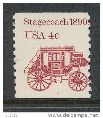 USA 1982 Scott # 1898A. Transportation Issue: Stagecoach 1890s, MNH (**), Overall Tagged Single With P#2 - Coils (Plate Numbers)