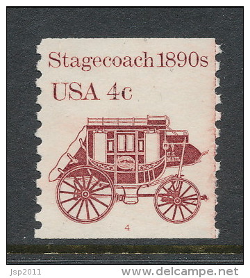 USA 1982 Scott # 1898A. Transportation Issue: Stagecoach 1890s, MNH (**), Tagged Omited, Single With P#4 - Roulettes (Numéros De Planches)