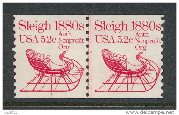 USA 1983 Scott # 1900. Transportation Issue: Sleigh 1880s, MNH (**), Pair With P#1 - Coils (Plate Numbers)