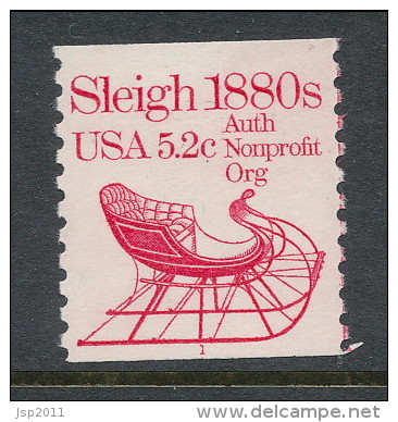 USA 1983 Scott # 1900. Transportation Issue: Sleigh 1880s, MNH (**), Single With P#1 - Coils (Plate Numbers)