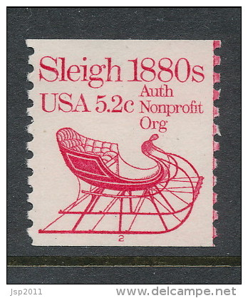 USA 1983 Scott # 1900. Transportation Issue: Sleigh 1880s, MNH (**), Single With P#2 - Coils (Plate Numbers)