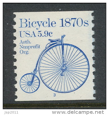 USA 1982 Scott # 1901. Transportation Issue: Bicycle 1870s, MNH (**), Single With P#3 - Coils (Plate Numbers)