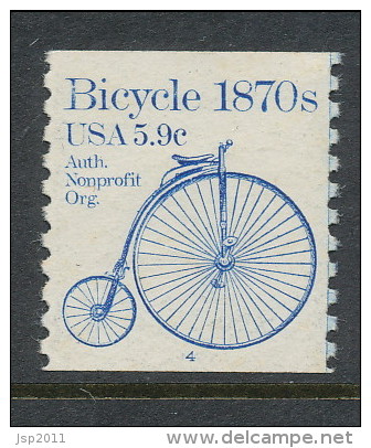 USA 1982 Scott # 1901. Transportation Issue: Bicycle 1870s, MNH (**), Single With P#4 - Rollenmarken (Plattennummern)