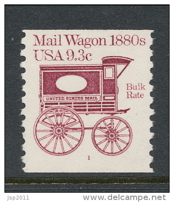 USA 1981 Scott # 1903. Transportation Issue: Mail Wagon 1880s, MNH (**). Single With P# 1 - Coils (Plate Numbers)