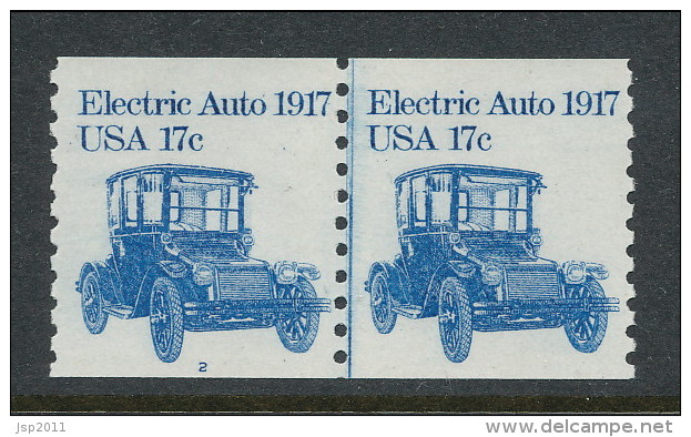 USA 1981 Scott # 1906. Transportation Issue: Electric Auto 1917s, MNH (**). Tagget Line Pair P#2 - Roulettes (Numéros De Planches)