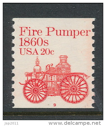 USA 1981 Scott # 1908. Transportation Issue: Fire  Pumper 1860s, MNH (**). Tagget  P#9 - Coils (Plate Numbers)