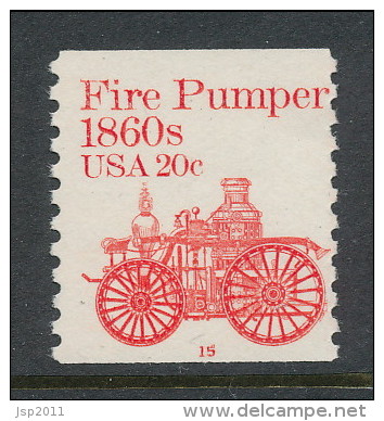 USA 1981 Scott # 1908. Transportation Issue: Fire  Pumper 1860s, MNH (**). Tagget  P#15 - Coils (Plate Numbers)
