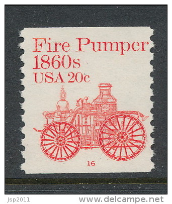 USA 1981 Scott # 1908. Transportation Issue: Fire  Pumper 1860s, MNH (**). Tagget  P#16 - Coils (Plate Numbers)