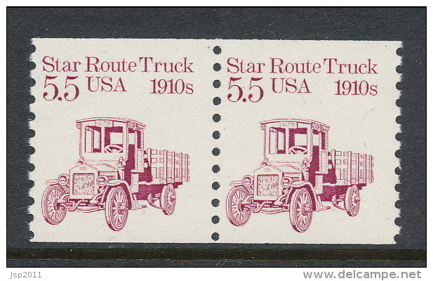 USA 1986 Scott # 2125. Transportation Issue: Star Route Truck 1910s, Pair, MNH (**). - Roulettes