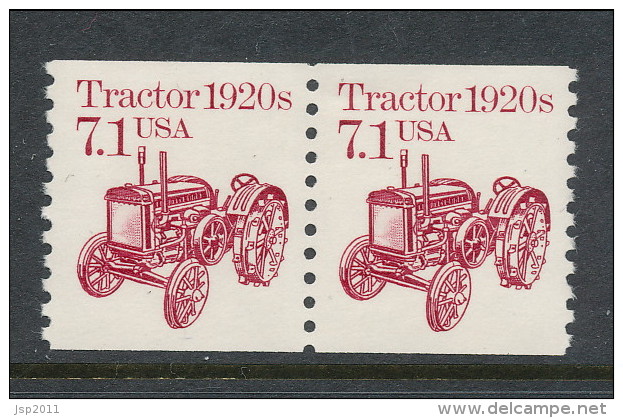 USA 1987 Scott # 2127, 2127a And 2127b. Transportation Issue: Tractor 1920s, Set Of 3 Pairs, MNH (**). - Coils & Coil Singles