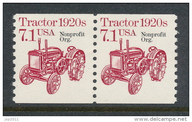 USA 1987 Scott # 2127, 2127a And 2127b. Transportation Issue: Tractor 1920s, Set Of 3 Pairs, MNH (**). - Roulettes