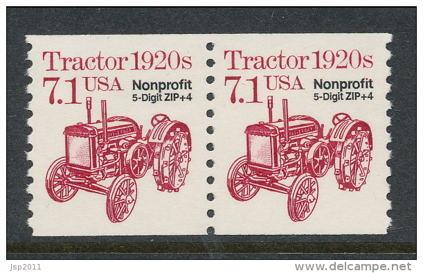 USA 1987 Scott # 2127, 2127a And 2127b. Transportation Issue: Tractor 1920s, Set Of 3 Pairs, MNH (**). - Roulettes