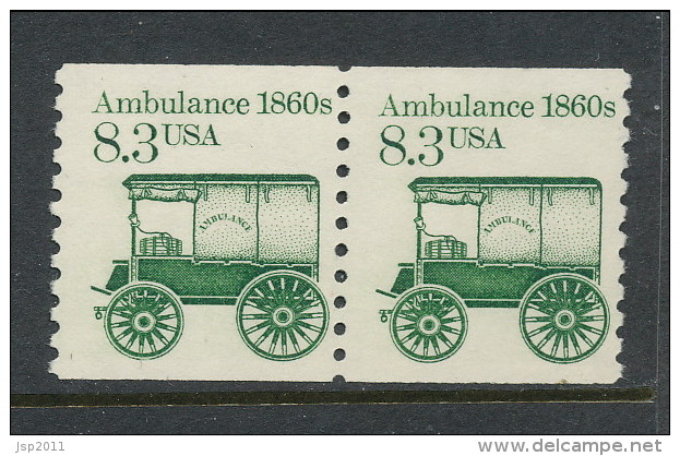 USA 1985 Scott # 2128. Transportation Issue: Ambulance 1860s, Pair, MNH (**). - Roulettes